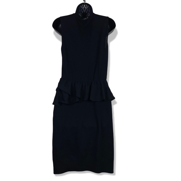 MOSCHINO Faux Wrap Ruffle Wool Black Midi knit Dress Size US 8 GB10 F38 - Picture 6 of 14